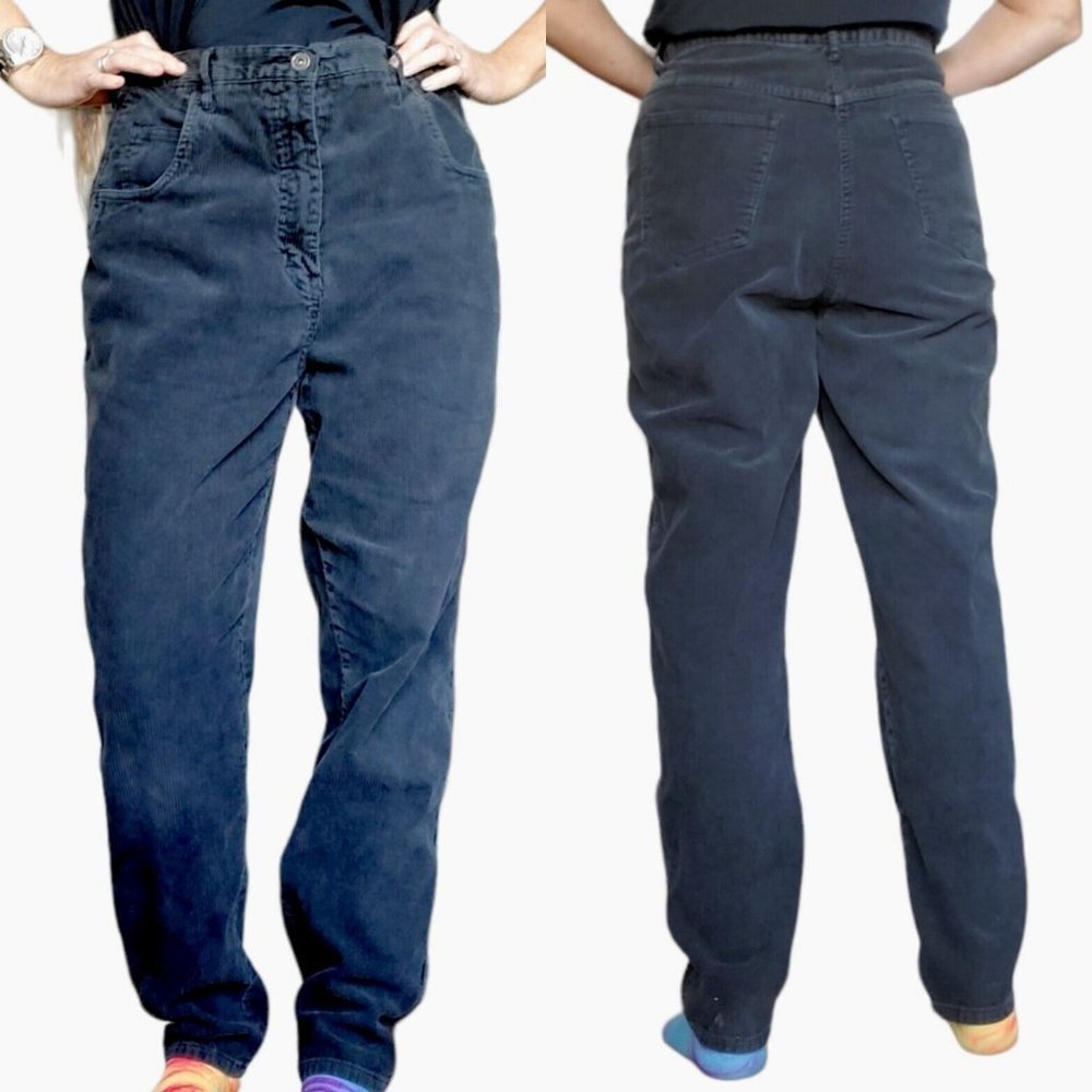 90s Mom Jeans Faded Black‎ Corduroy High Waist Tapered Leg Sz 14 X 30